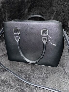 Aldo Black Textured Satchel with Detachable Strap